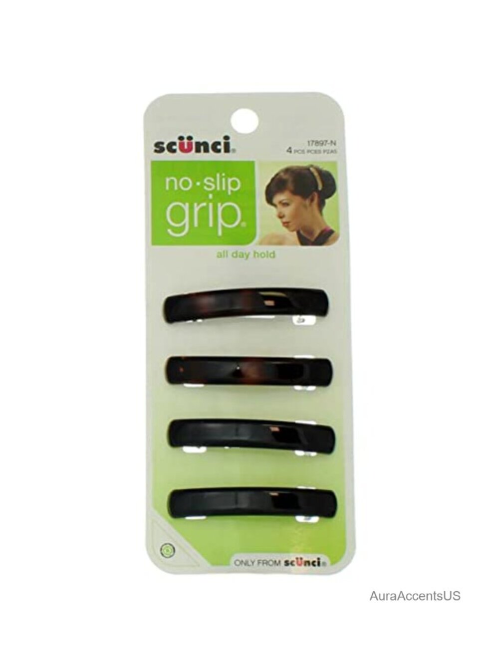 Scunci No-Slip Grip Auto Clasp Barrettes 4ct Hair Clips Fine Hair